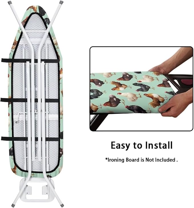 Rooster Ironing Board Cover Heat Reflective Stain Resistant Ironing Board Covers with Padding Standard Size 15x54 inch Iron Accessories with Elastic Edge