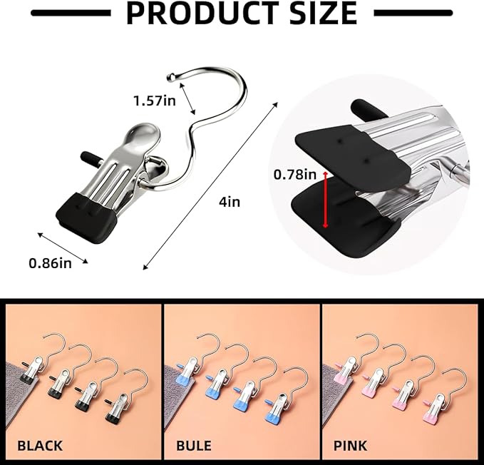 Clothes Pins, 50 Pack Hanger Hooks, Stainless Steel Laundry Clips, Travel Hangers, clothes pins heavy duty outdoor for Closet Hanging, Space Saving hanger Clips for Pants, Jeans, Hats, Boot(50P+Black)