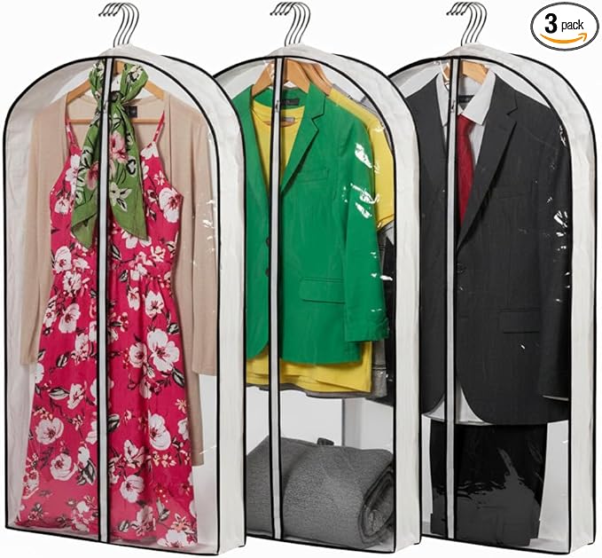 Clear Plastic Hanging Clothes Bags with 4" Gusseted Garment Bags for Storage, Suits, Coats, Sweaters, Shirts - 24" x 40" x 4"",3 Pack
