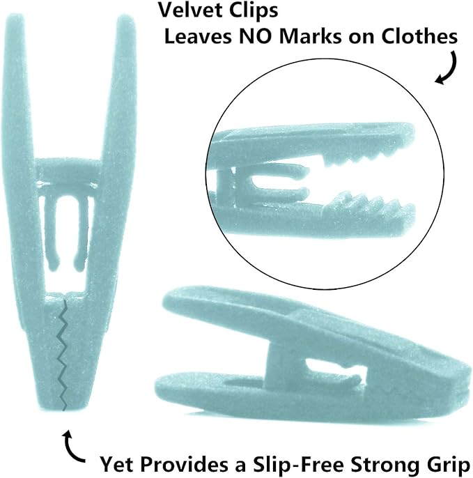 Velvet Hanger Clips, 20 Pack Hanger Clips for Velvet Hangers, Durable Material Velvet Pant Hangers, Clips for Hangers for Baby Clothes, Baby Hanger Clips, Blue (Aqua)