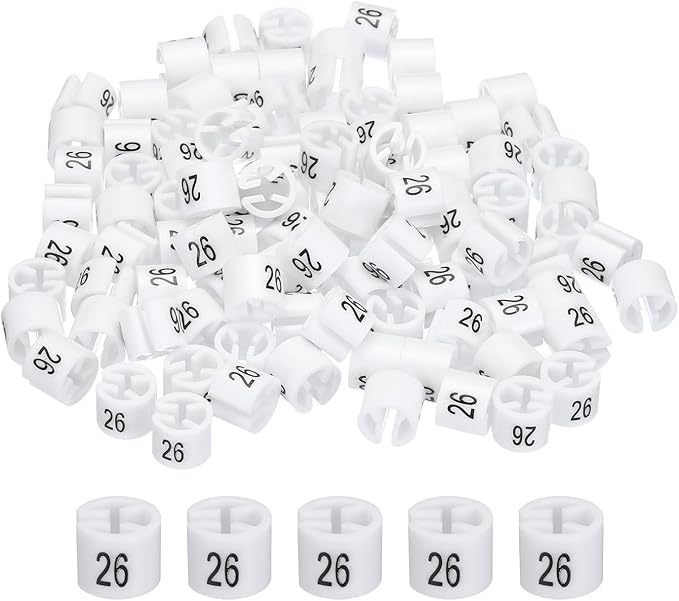 MECCANIXITY Clothes Hanger Marker Colored Hanger Sizer Garment Markers Tag (Number 26, White) for Garment Clothing Color Coding, Pack of 100 Pcs