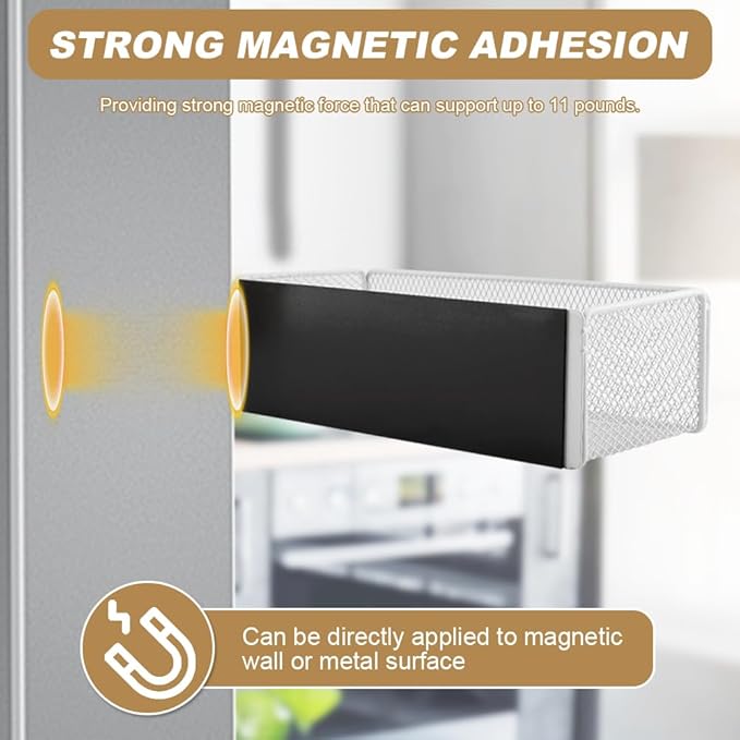 Magnetic Shelf for Washing Machine, Magnetic Basket Organizer, Magnetic- Storage Bin Box Container for Fridge, Magnetic- Basket Organizer for Laundry Kitchen (Large, White)