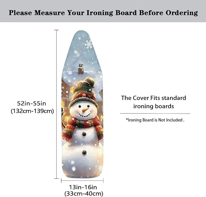 Snowman Ironing Board Covers with Padding Standard Size Stain Resistant Iron Board Replacement Cover, Holiday Decor