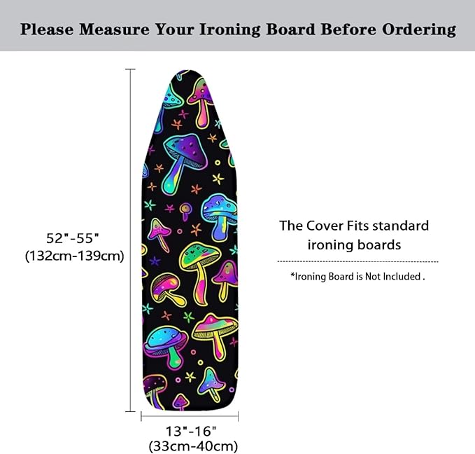 Flashideas Colored Mushroom Ironing Board Cover and Pad 15x54 Inch Standard Ironing Board Cover with Elastic Edge and Hook and Loop Fasteners Scorch and Stain Resistant Cotton