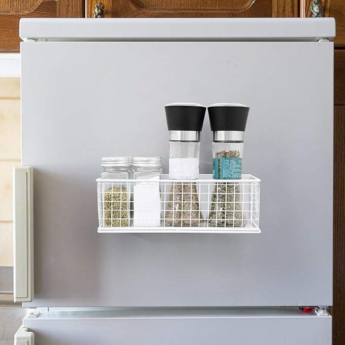 2 Pack Magnetic Basket Organizer Magnetic Baskets for Refrigerator Magnetic Storage Bin Baskets Magnetic Shelf Baskets for Home Kitchen Fridge Pantry Office Holds
