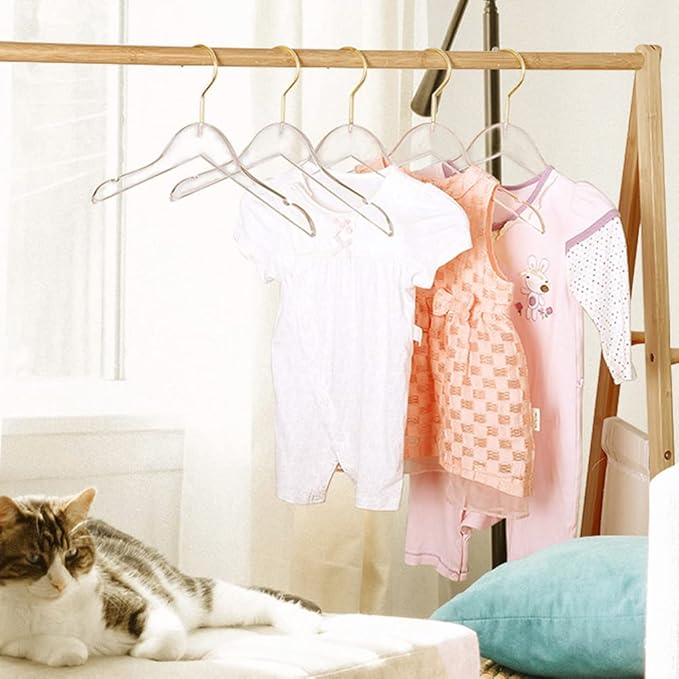 10 Pack Clear Acrylic Children's Hangers for Kids, Baby, Toddler, Infant Clothes Closet - Premium