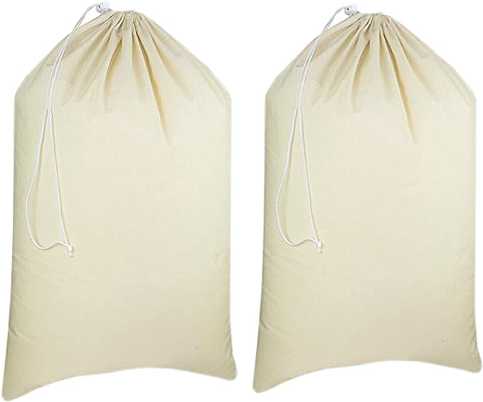 Urban Villa Laundry Bags 2-Pack 28”x36" Extra-Large Cotton Canvas Heavy Duty Washable Durable Travel Laundry Sacks with Drawstring Closure Reusable Hamper Liners for Dirty Clothes Delicates & Lingerie
