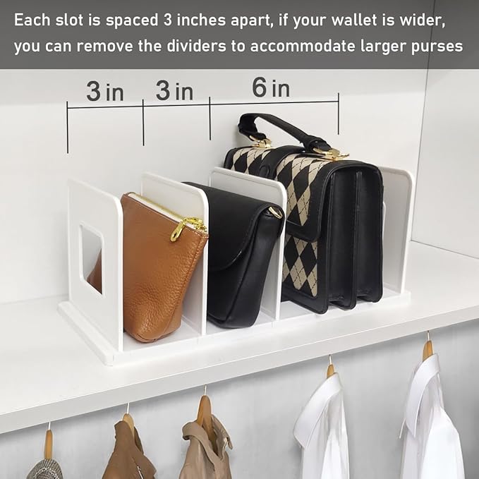 Purse Organizer for Closet Shelf 10 Divider, Adjustable Closet Organizer, Shelf Divider Storage Organizer for Purse and Handbag Closet Shelves - White