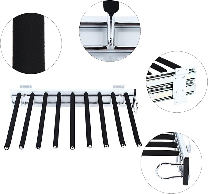 Pull Out Trouser Hanger Rack Closet Pants Storage Rack Space Saving Drawer Non-Slip Clothes Hanger Bar Multi Functional (Right Installation)