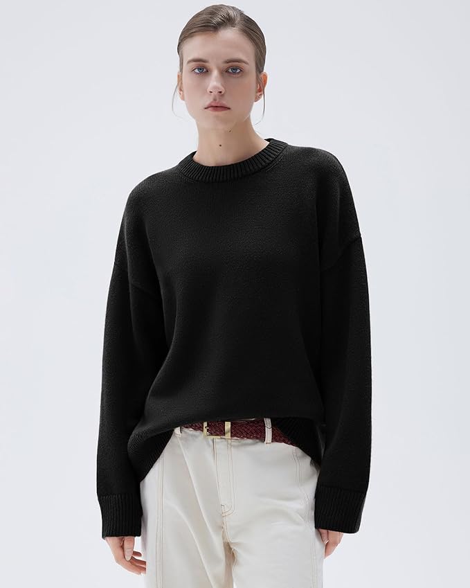 SUUKSESS Women Cashmere Blend Oversized Crew Neck Long Sleeve Pullover Sweaters