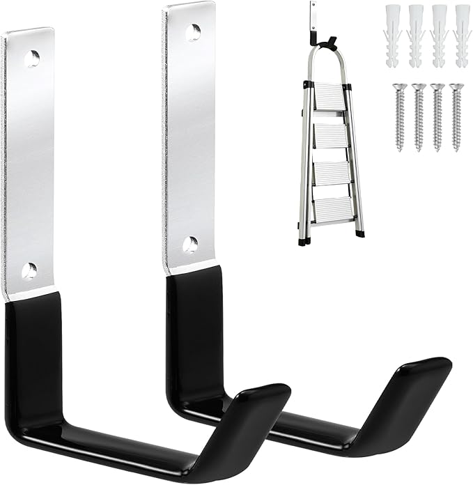Heavy Duty Steel Garage Hooks,Garage Storage Utility Hooks,Anti-Slip Garage Hooks,Garage Garden Tool Organizer,Steel Wall Mount Hooks, Garden Hose Hanger, Black J Hooks (Large-2PC)