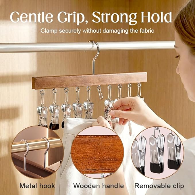 Closet Organizer with 12 Clips, Legging Organizer for Closet, Leggings, Jeans, Hats, Shorts, Socks, 360° Rotating Space Saving Hanging Clothes (Black 12 Clips, 1Pcs)