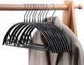 ATOLY Hangers (Pack of 10)- Non Slip No Shoulder Bump Suit Hangers-Chrome Hooks, Space Saving Clothes Hangers, Rounded Hangers for Coat, Sweater, Jackets, Pants,Black