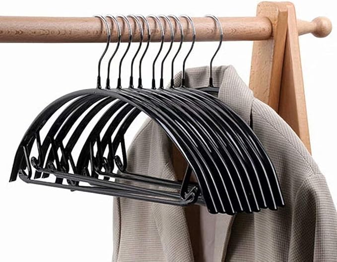 ATOLY Hangers (Pack of 10)- Non Slip No Shoulder Bump Suit Hangers-Chrome Hooks, Space Saving Clothes Hangers, Rounded Hangers for Coat, Sweater, Jackets, Pants,Black