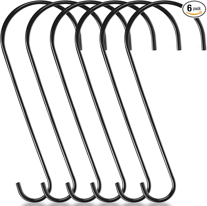 Dreecy 16-Inch Tree Branch Hooks, 6 Pack Extra Large S Hooks for Hanging Plants, Heavy Duty Bird Feeder Hook for Hanging Plants, Black Bird Feeder Hangers for Outside, Lanterns and Ornaments