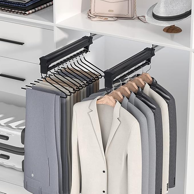 Adjustable Pull-Out Clothes Hanger Rod, Extendable Wardrobe Clothing Rail, Closet Clothes Hanger Rail
