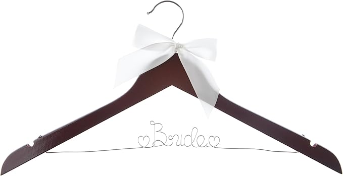 Ella Celebration Bride to Be Wedding Dress Hanger Wooden and Wire Hangers for Gown (Mahogany Wood Silver Wire)