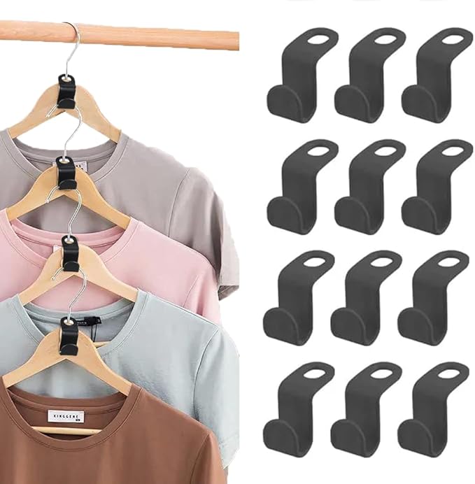 Clothes Hanger Connector Hooks, 80PCS Sturdy Mini Cascading Hanger Hooks, Thickened 20lbs Space Saving Closet Hanger Organizer, Hanger Extender Clips, Hanger Connection Hooks for Closet（Black）