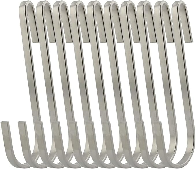 10pcs Stainless Steel Flat Hooks S Hooks Hangers for Kitchenware, Pots, Utensils, Plants, Towels, 5" L Size