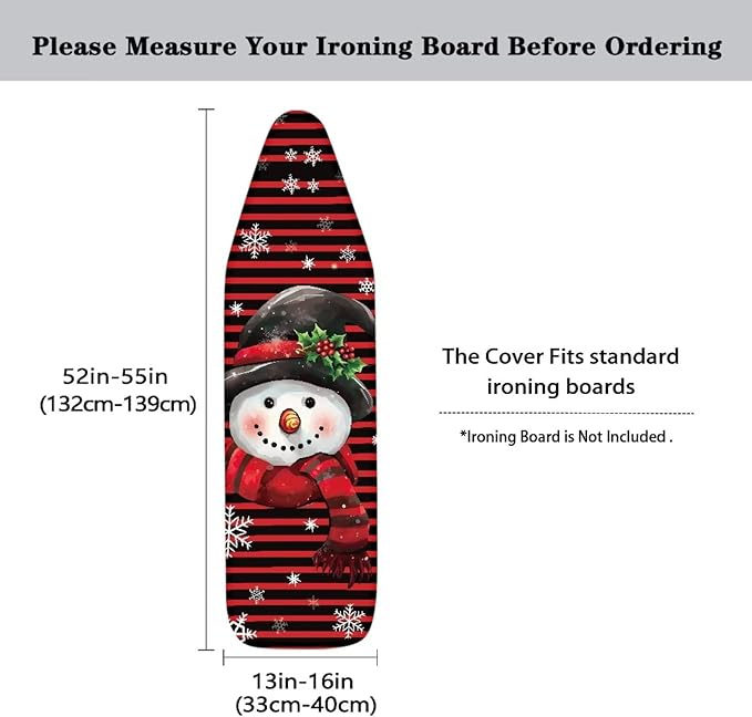 Xmas Ironing Board Cover Christmas Snowman Resist Scorching Extra Wide Ironing Board Cover and Pad Table Top Ironing Board Cover with Hook and Loop 54x15 inches