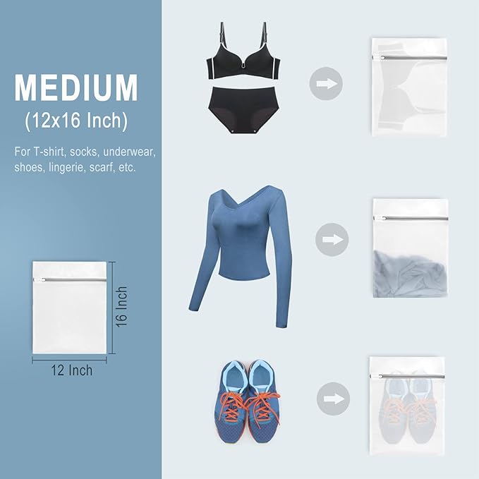 Muchfun 4Pcs Durable Fine Mesh Laundry Bags for Delicates 12 x 16 Inches (4 Medium)