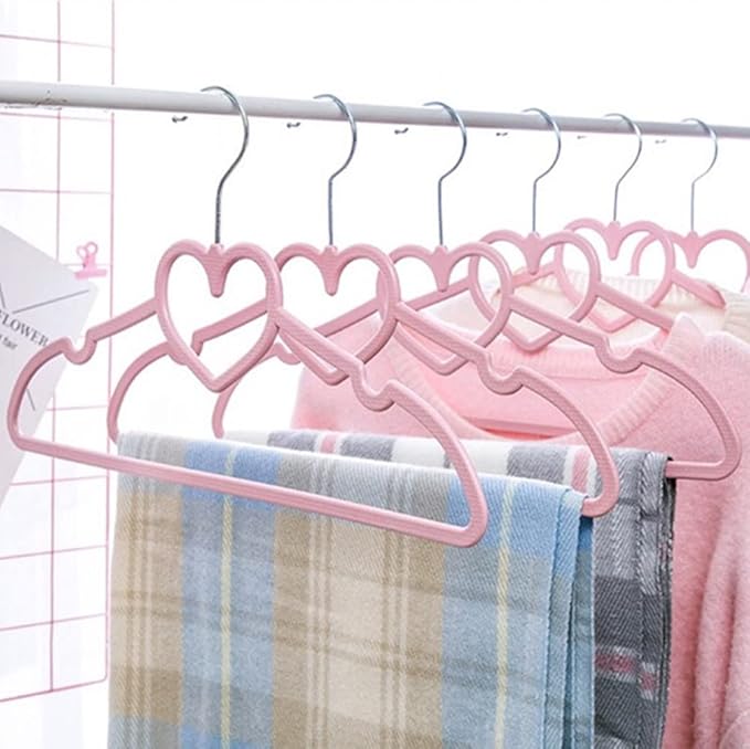Cute Aesthetic Clothes Hangers Space Saving Plastic Hangers for Teen Girls Wardrobe Shirts Tops Coats Hangers Clothing Organizer Kawaii Girls Room Decor Kawaii Stuff Accessories (5, Pink Love Hearts)