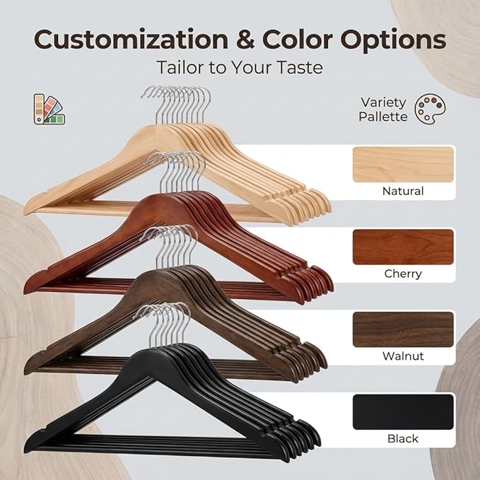 30 Pack Plastic Hangers | Durable Heavy Duty Thin Wood-Like Hanger| Non Slip with 360° Rotatable Anti Rust Hook | Heavy Duty Hangers for Closet, Shirt, Suit, Coat, Pants, Clothes