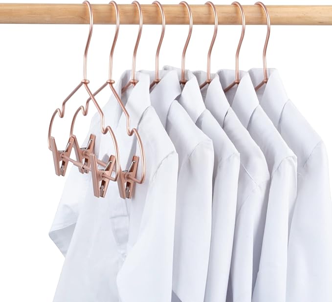 Metal Hangers Baby Clothes 12.5" Rose Gold Clips Hanger Children Kids Pants Hanger Display and Storage (30)