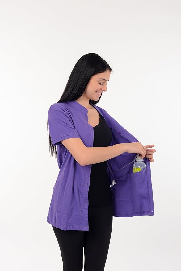 USBD Post Mastectomy Shirt with Drain Pockets Band Collar Post Op Recovery Tops