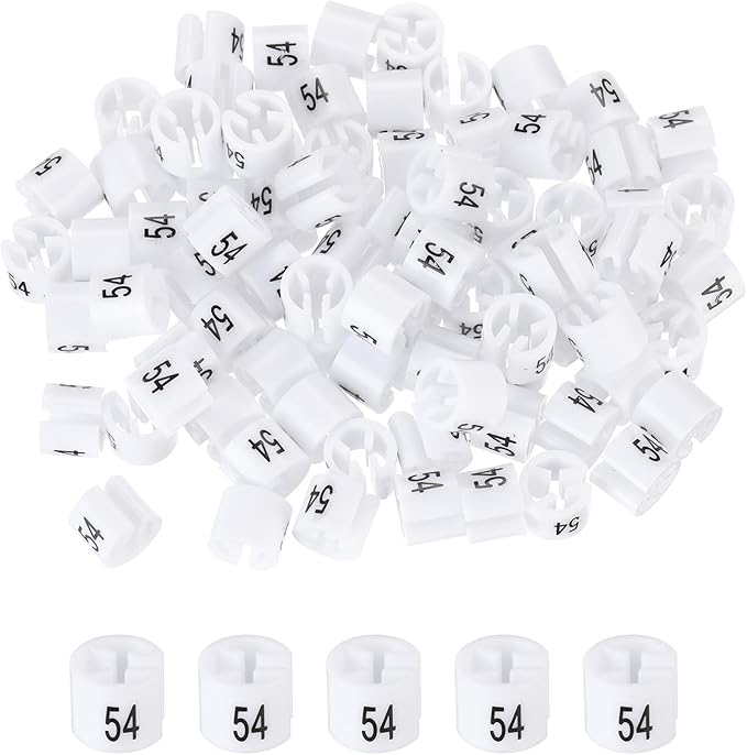 MECCANIXITY Clothes Hanger Marker Colored Hanger Sizer Garment Markers Tag (Number 54, White) for Garment Clothing Color Coding, Pack of 100 Pcs
