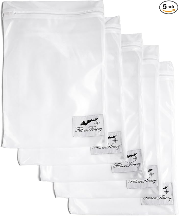 Fishers Finery Multi-Pack Mesh Wash Bag; Zipper Closure-1 Year Replacement (5 Pack, 12 X 17 in)