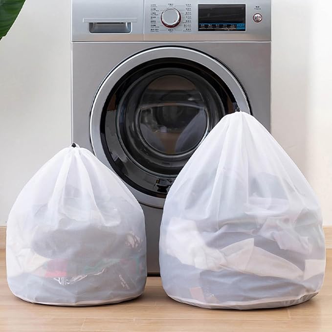 Mesh Laundry Bags with Adjustable Single Shoulder Straps Sturdy Nylon Material Laundry Liners with Drawstring Closure for College, Dorm and Apartment(4PCS-M,L,XL,XXL)