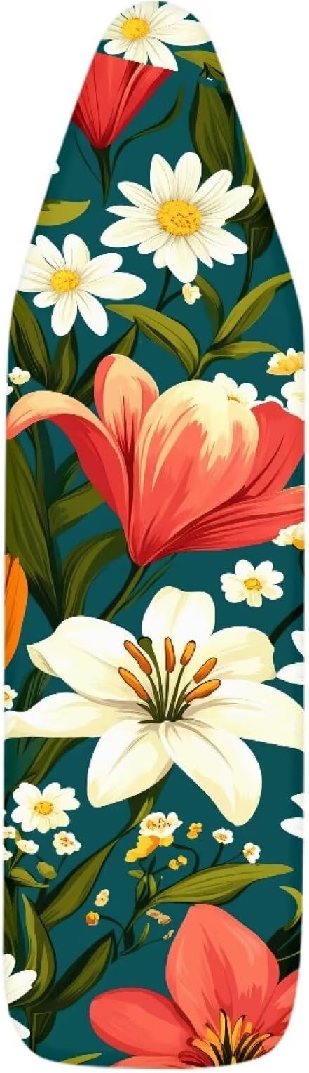 Narcissus Cover for Ironing Board 15x54 Inch Standard Size Flower Print Iron Board Cover with Elastic Edge Universal Fit, Hook and Loop Design