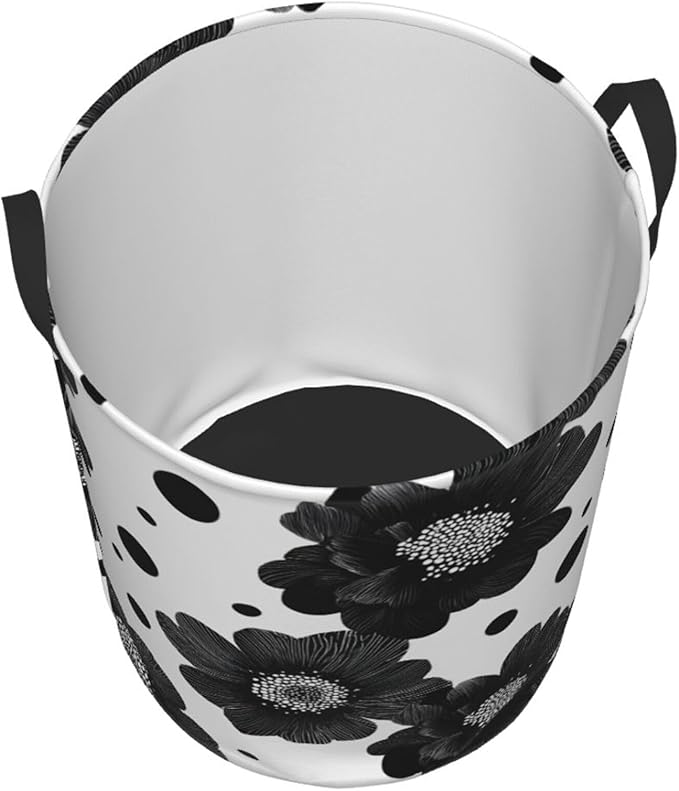Black Floral Laundry Hamper, Collapsible Storage Basket with Handles for Clothes, Bedroom, Bathroom 19.6 x15.7 Inch