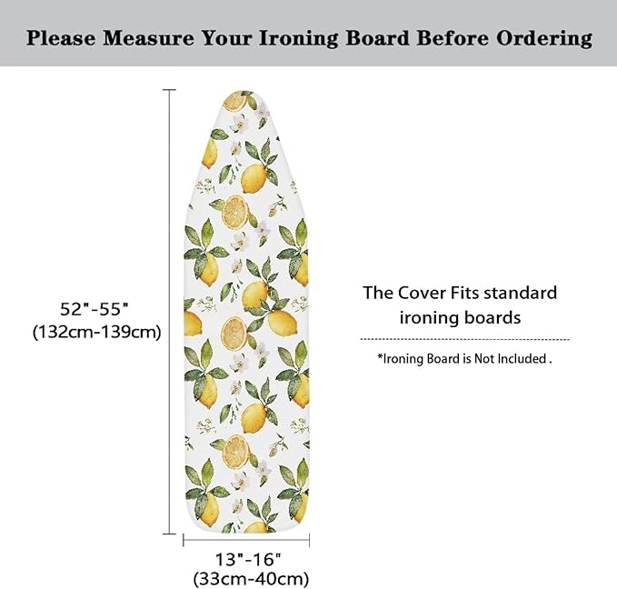 Lemon Ironing Board Cover Standard Size Iron Board Cover, Stain Resistant, Elastic Edge, Heat Reflective Surface for Quick and Wrinkle-Free Ironing (No Pad)