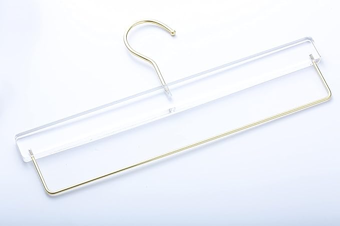 HomeCube USA Clear Acrylic Clothes Hanger with Gold Hooks & Bar – Heavy Duty Organizer for Pants, Slacks & More – Elegant Lucite Design for Closet, Boutique, Home & Retail Display