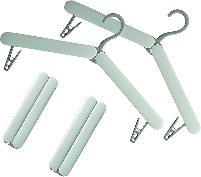 4 Pack Travel Hangers,Foldable Hangers,with Hidden Clips,Lightweight and Portable,Space Saving,Suitable for Skirts, Pants,Suits, Jackets, etc (Green)