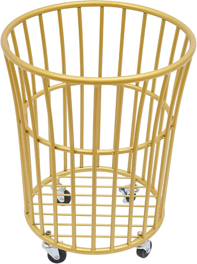 Wire Metal Rolling Laundry Basket On Wheels,Mesh Wire Laundry Basket Storage Cart for Bathroom Bedroom Dirty Clothes Storage (C)