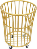 Wire Metal Rolling Laundry Basket On Wheels,Mesh Wire Laundry Basket Storage Cart for Bathroom Bedroom Dirty Clothes Storage (C)
