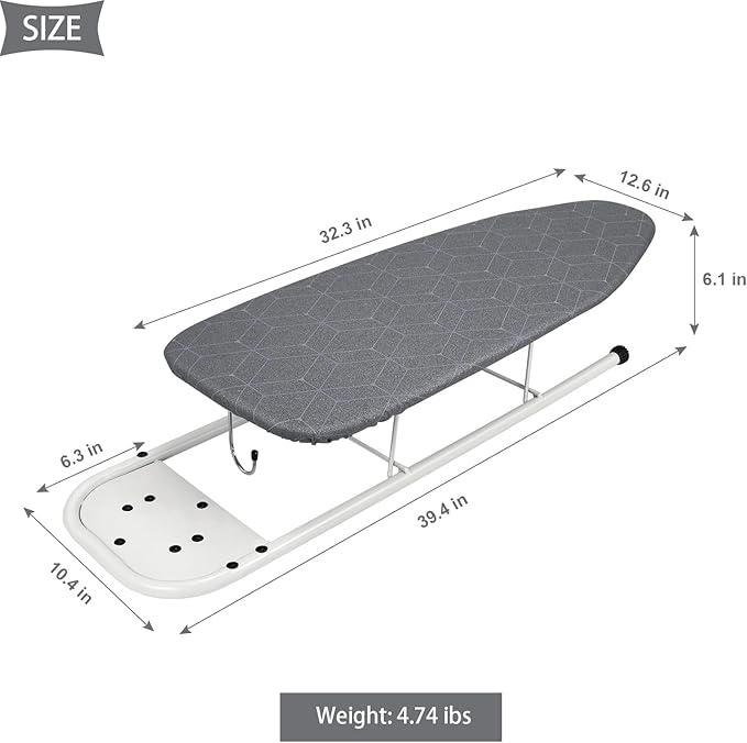 Duwee 12×32 in Table Top Ironing Board with Unique Iron Rest, Thicken Felt Padding, Heat Resistant Cover(Dark Grey)