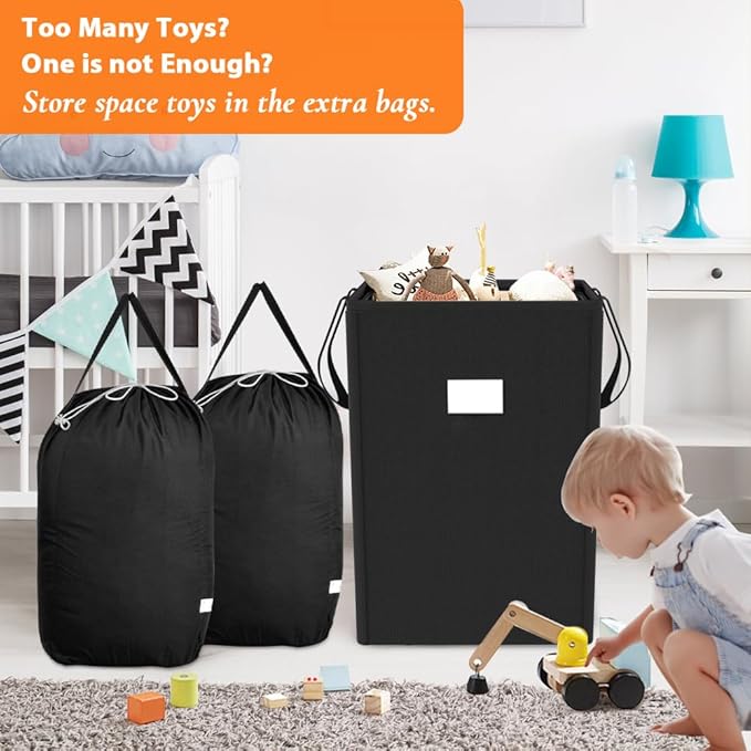 MCleanPin 225L Laundry Hamper Collapsible Laundry Basket with Laundry Bags, Dirty Clothes Hamper,Laundry Basket with Handles Foldable Hamper Dorm and College Machine Washable Bags (Classic Black)