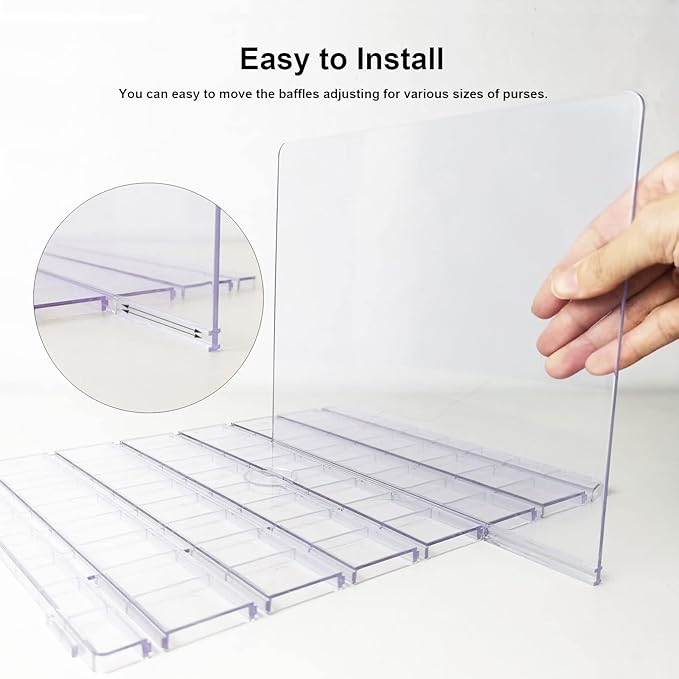 Purse Organizer for Closet, Adjustable Clear Shelf Dividers for Closet Organization Plastic Purse Storage Organizer Bag Organizer