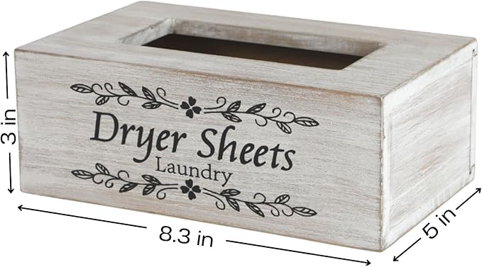 Dryer Sheet Holder Farmhouse Laundry Room Decor - Decorations and Organization - Fabric Softener Dispenser -Rustic Laundry Room Addition - Elevate Your Home - 8 x 5 x 3 Inches(Pinewood,White)