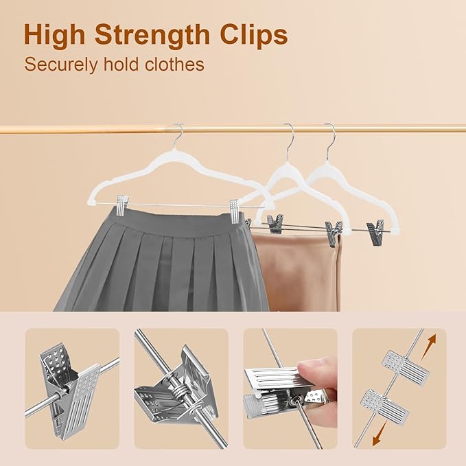Stormix Pants Hangers, 24 Pack Vevlt Skirt Hanger with Clips, Non-Slip Coat Hangers, Heavy-Duty Clothes Hangers for Shorts, Pants, Skirts, Dresses, Jackets, Coat White