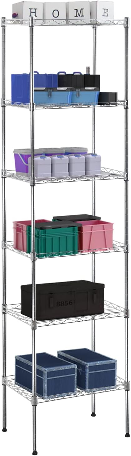 5-Tier Storage Shelves, Wire Metal Shelving Unit with Adjustable Shelves, 750 lbs Capacity, Heavy Duty Storage Rack for Kitchen, Pantry, Garage, Bathroom, Office Organization, 16.7" L×11.8" W×47.6" H