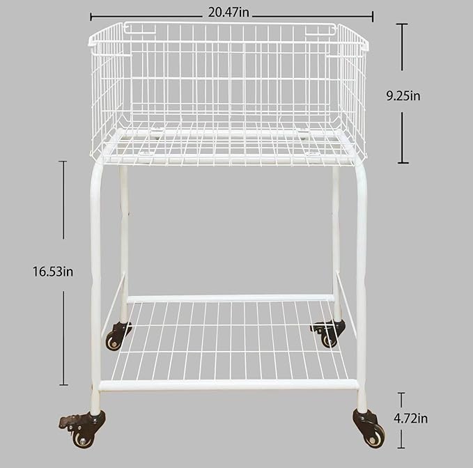 HENNZE--Basket for garments storage,easy moved with wheels have brake,wire luandry basket visable storage space, white ,rolling laundry basket