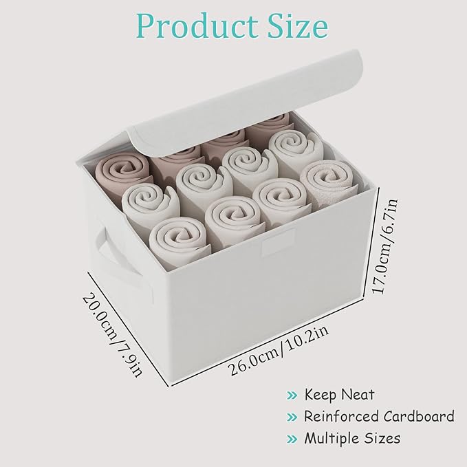 Fabric Storage Bin with Lid, Closet Boxes with Cover, Collapsible Stackable Organizer Basket with 2 Handles, for Home and Bedroom, 4 Pack, White, 10.2 x 7.9 x 6.7 In, XSNY12WS-4