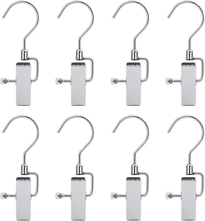 Stainless Steel Laundry Hooks, 8 Pcs Metal Laundry Hanger with Swivel Hooks Portable Clothes Pins Boot Hanging Clips Multifuctional Drying Clip for Hanging Clothes Towels in Home, Travel