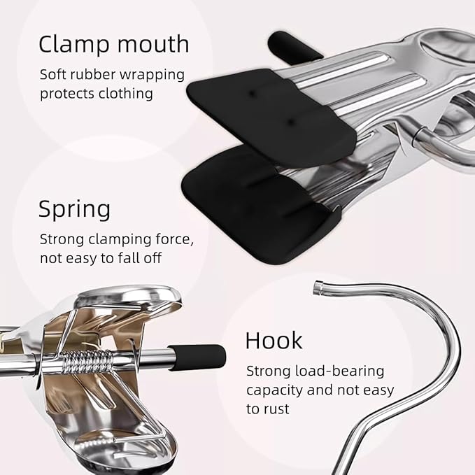 Clothes Pins, 15 Pack Hanger Hooks, Stainless Steel Laundry Clips, Travel Hangers, Towel Clips, Legging Organizer for Closet Hanging, Space Saving Hanger Clips for Pants, Jeans, Hats, Boot(15P+Blue)