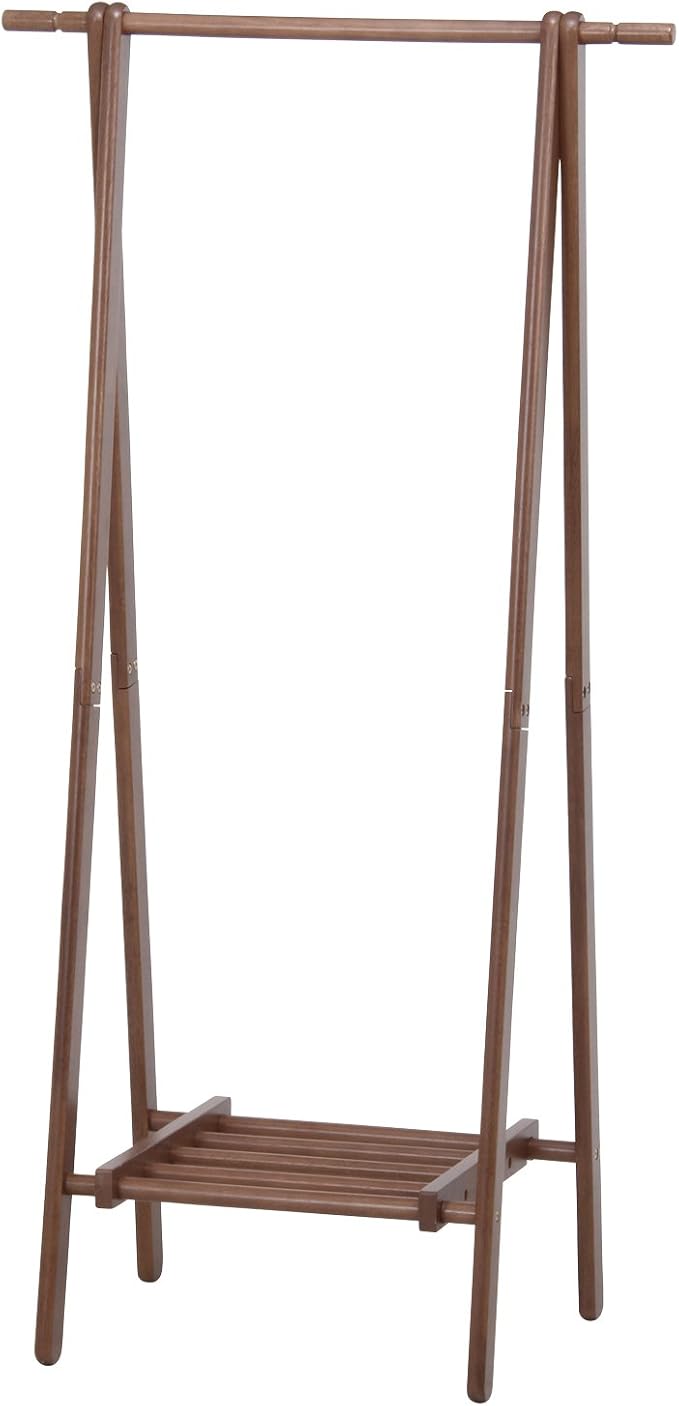 不二貿易(Fujiboeki) Fuji Boeki 14102 Coat Hanger Hanger Rack, Slim, Wooden, Width 29.5 x Depth 177.7 x Height 58.8 inches (75 x 45 x 147.8 cm), Brown with Shelves, Entrance